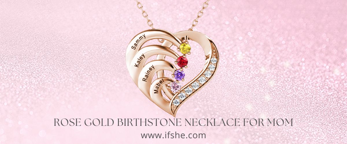 Rose Gold Birthstone Necklace for Mom