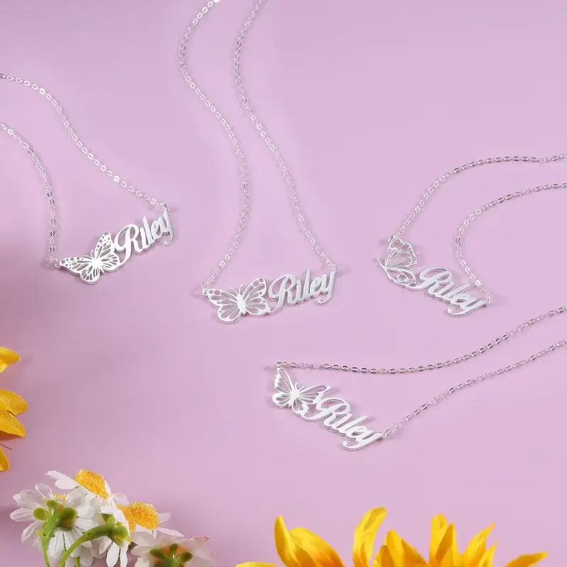 Personalised Butterfly Name Necklace Silver/Gold/Rose Gold, Custom Birth Month Name Necklace, Personalised Name Jewellery, 1-12 Birth Month Butterfly Name Necklace