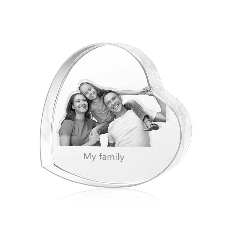 3D Crystal Photo Heart Shaped, Gift for Women, Men, Couples - 3D Glass Pictures Crystal - Personalised Crystal Photo Frame