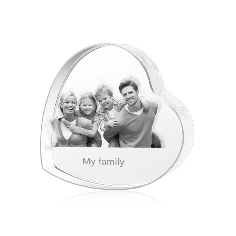 3D Crystal Photo Heart Shaped, Gift for Women, Men, Couples - 3D Glass Pictures Crystal - Personalised Crystal Photo Frame