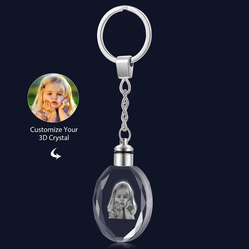 3D Crystal Photo Keyring - Personalised 3D Glass Pictures Keychain - Photo Gift for Christmas, Valentine's Day, Anniversary, Birthday, Mother's Day