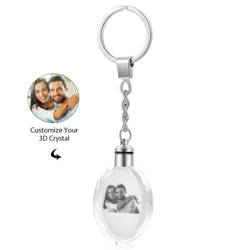 3D Crystal Photo Keyring - Personalised 3D Glass Pictures Keychain - Photo Gift for Christmas, Valentine's Day, Anniversary, Birthday, Mother's Day