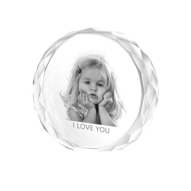 Round Shaped 3D Crystal Photo Gift for Women, Men, Couples - 3D Glass Pictures Crystal - Personalised Crystal Photo Frame