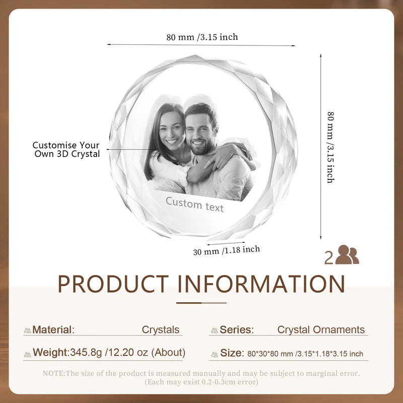 Round Shaped 3D Crystal Photo Gift for Women, Men, Couples - 3D Glass Pictures Crystal - Personalised Crystal Photo Frame