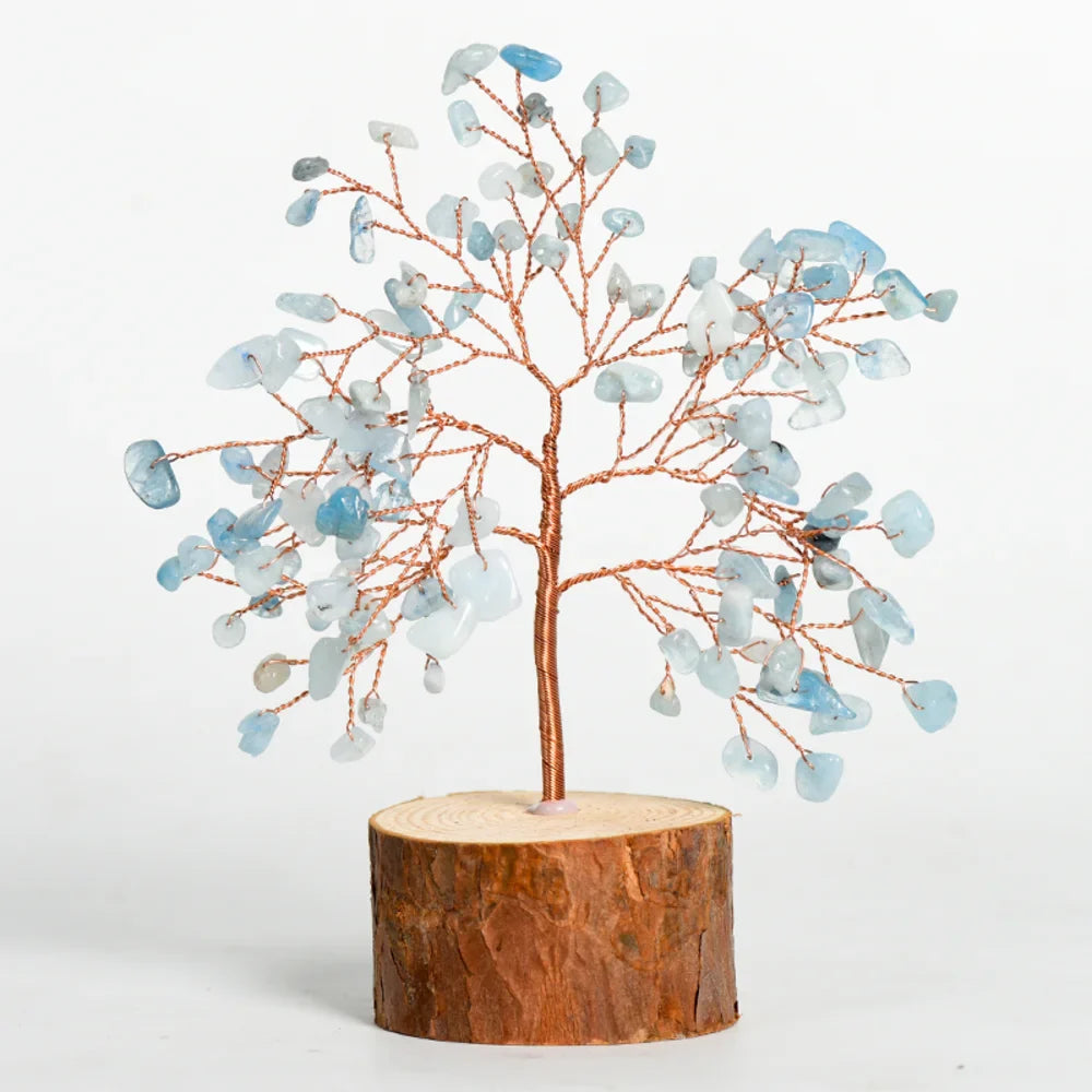 Aquamarine Crystal Tree with Wooden Base