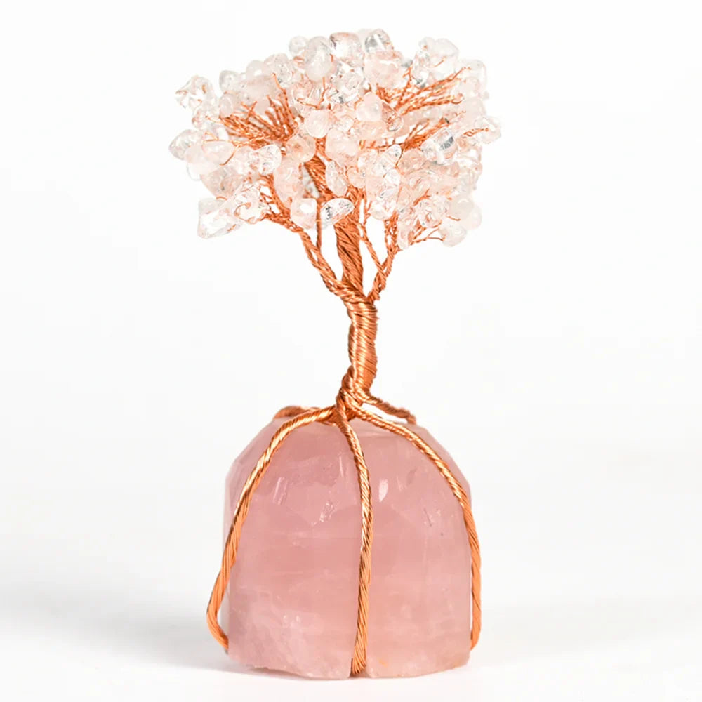 Clear Quartz Crystal Tree with Rose Quartz Base