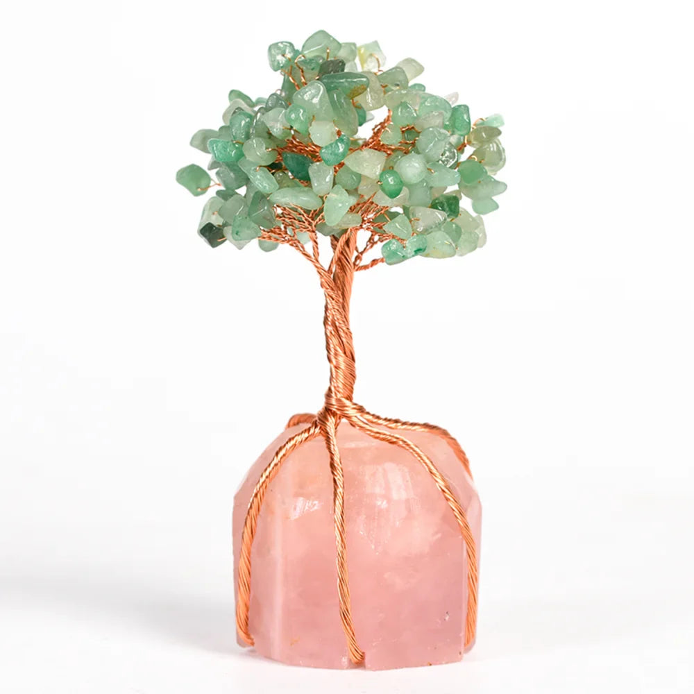 Green Aventurine Crystal Tree with Rose Quartz Base