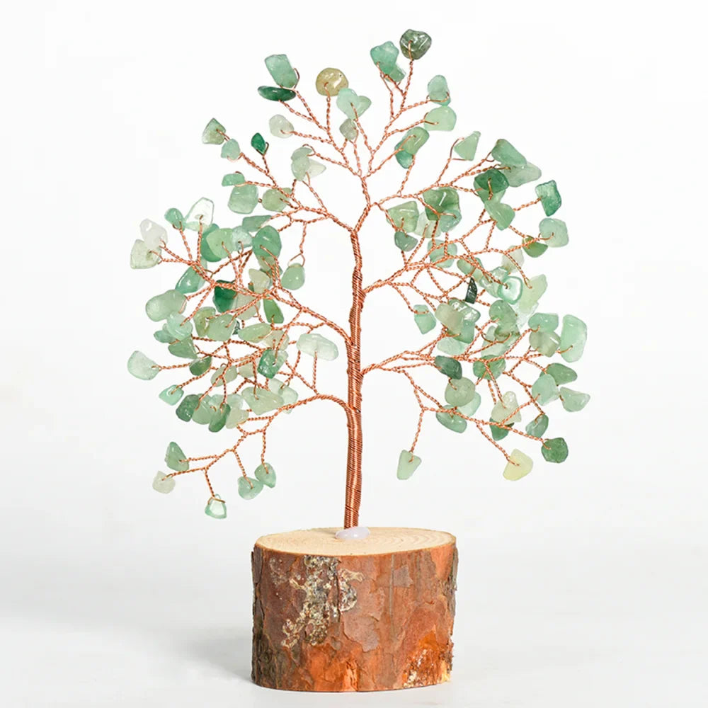 Green Aventurine Crystal Tree with Wooden Base