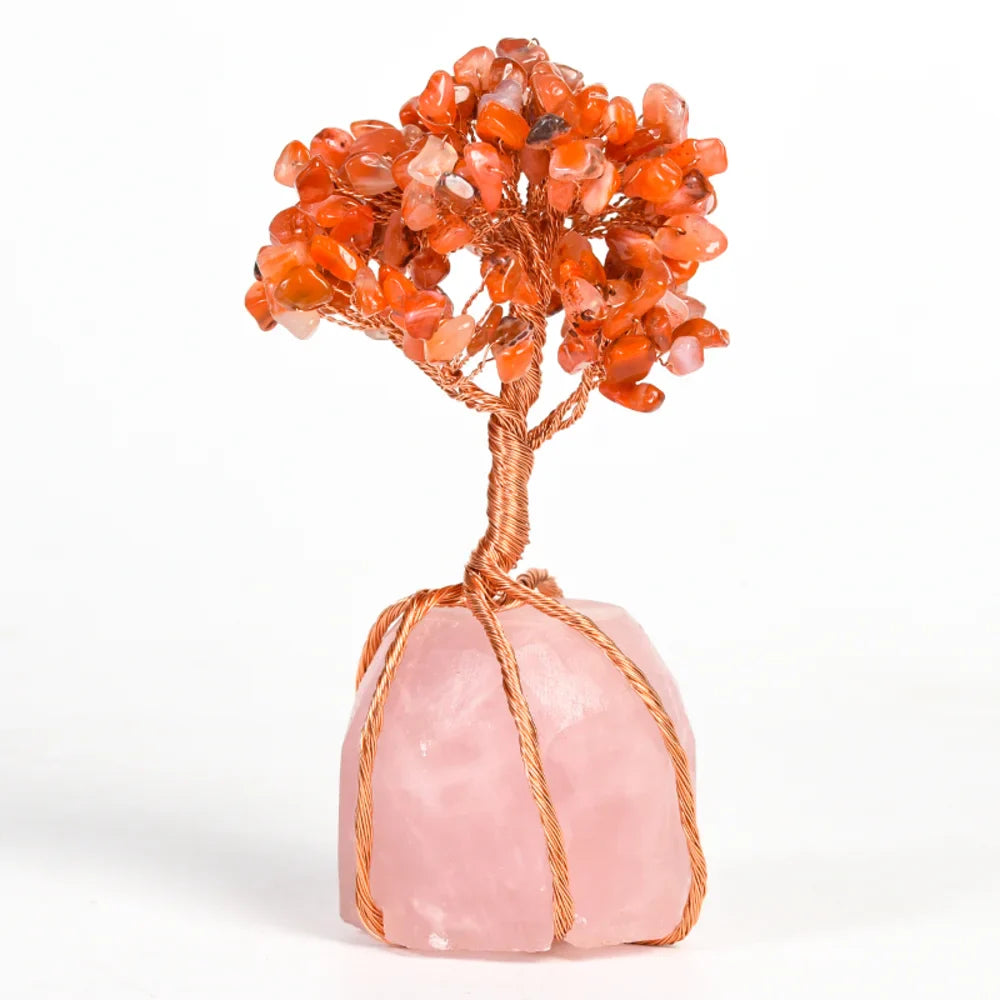 Red Onyx Crystal Tree with Rose Quartz Base