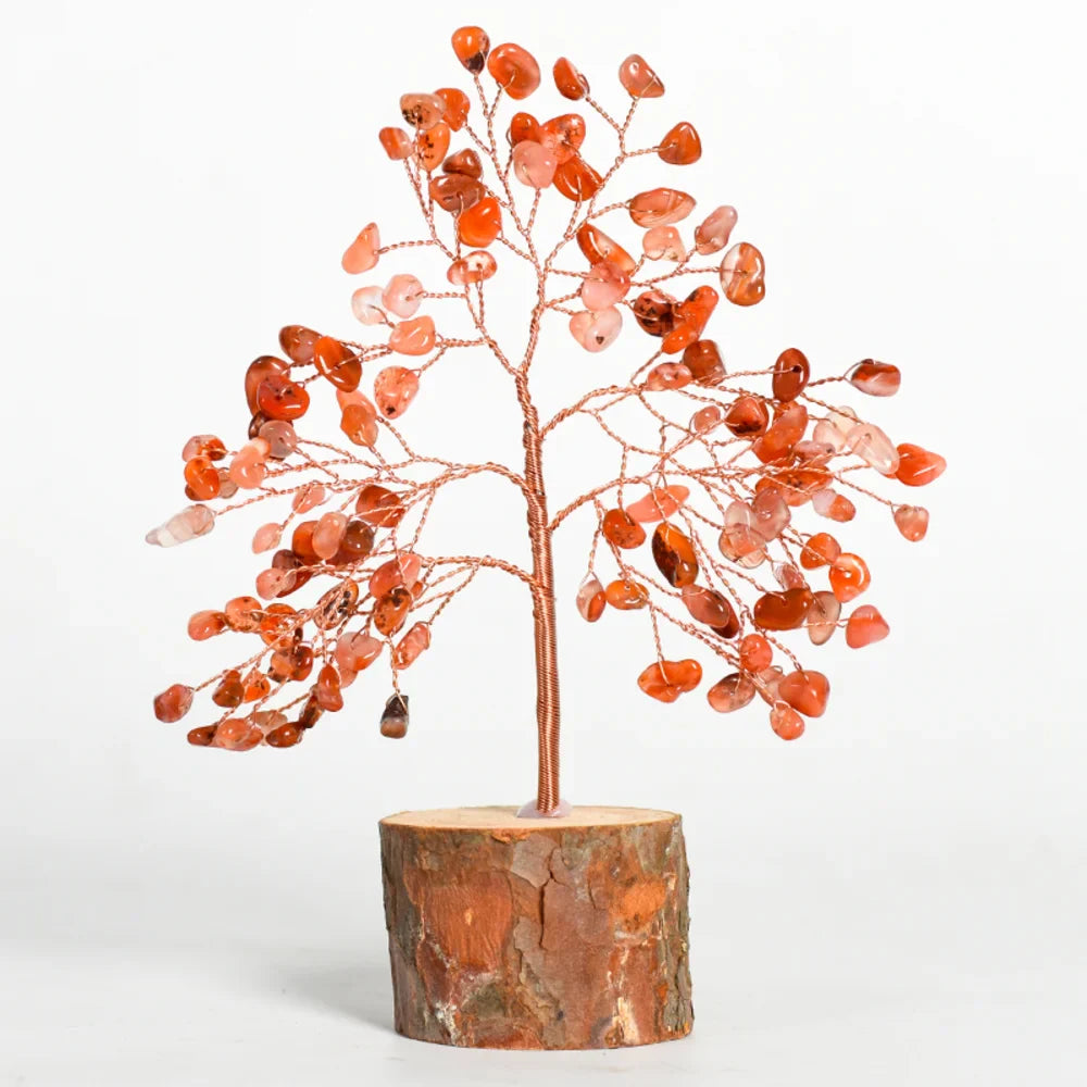 Red Onyx Crystal Tree with Wooden Base