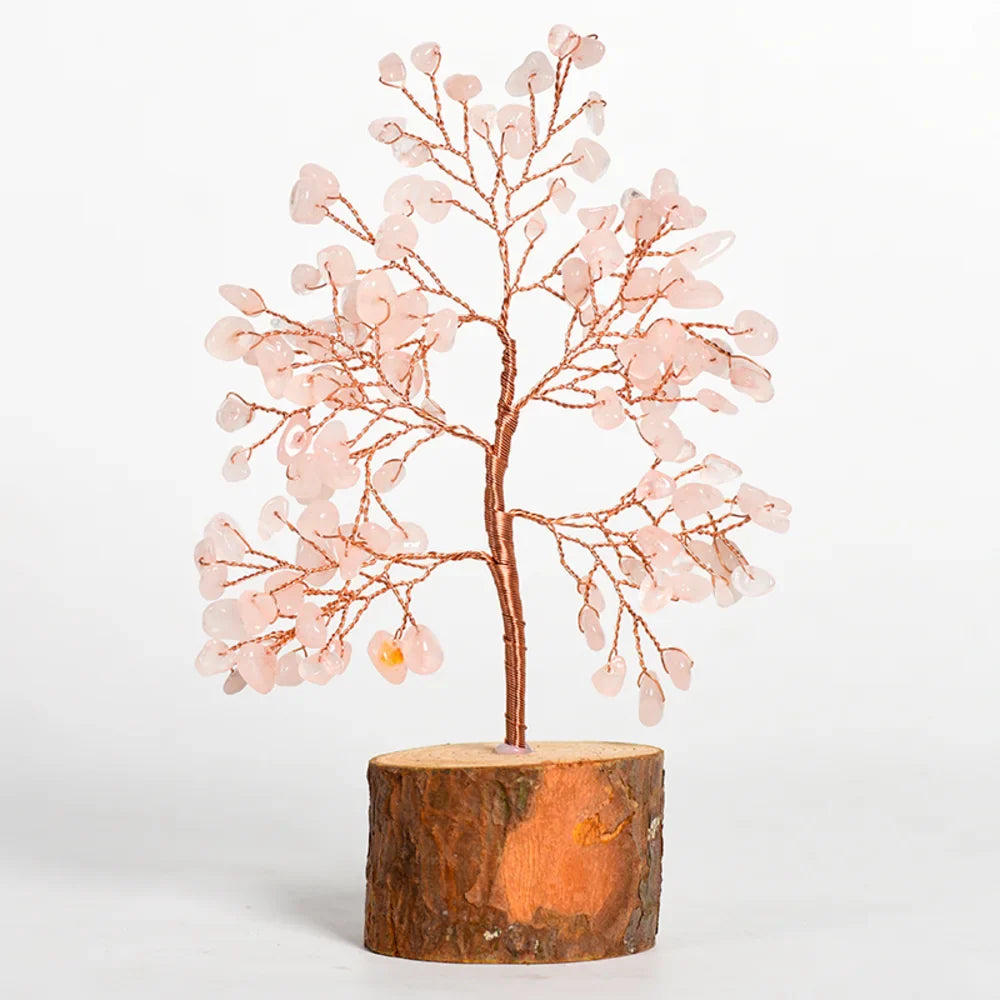 Rose Quartz Crystal Tree with Wooden Base