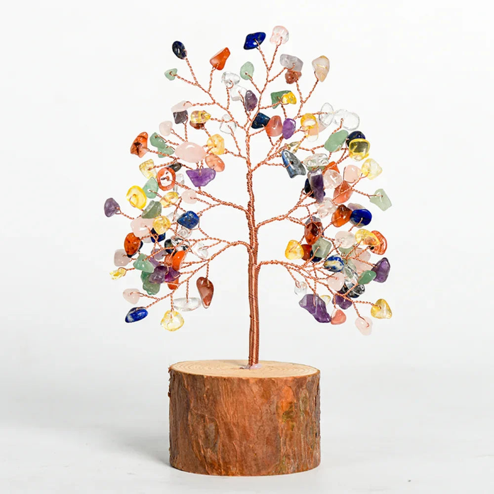 Seven Chakra Crystal Tree with Wooden Base