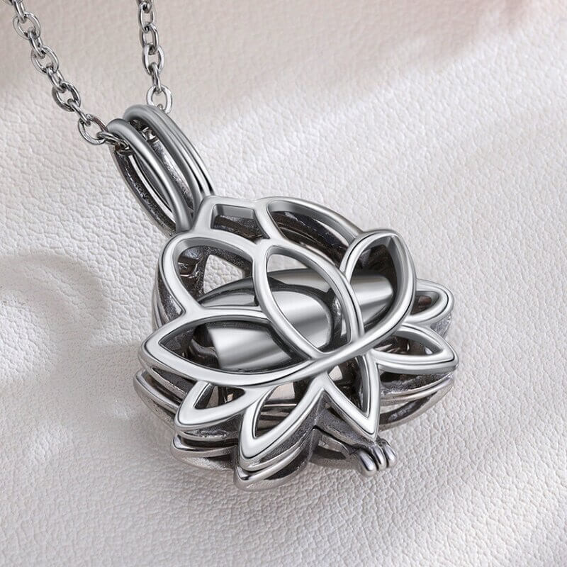 Ashes Necklace with Engraving - Silver Lotus Pendant