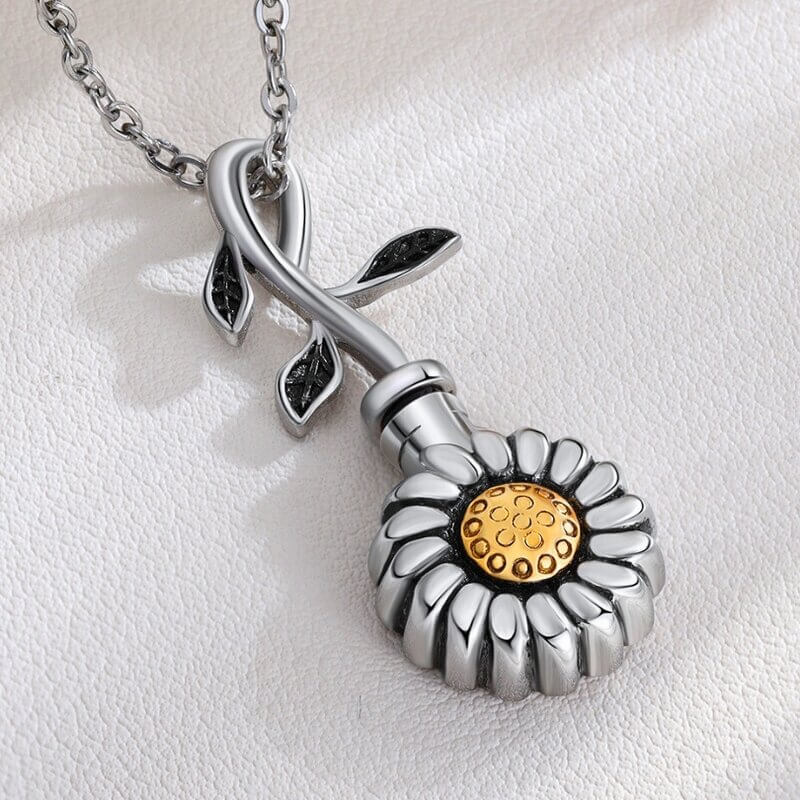 Ashes Necklace with Engraving - Sunflower Pendant