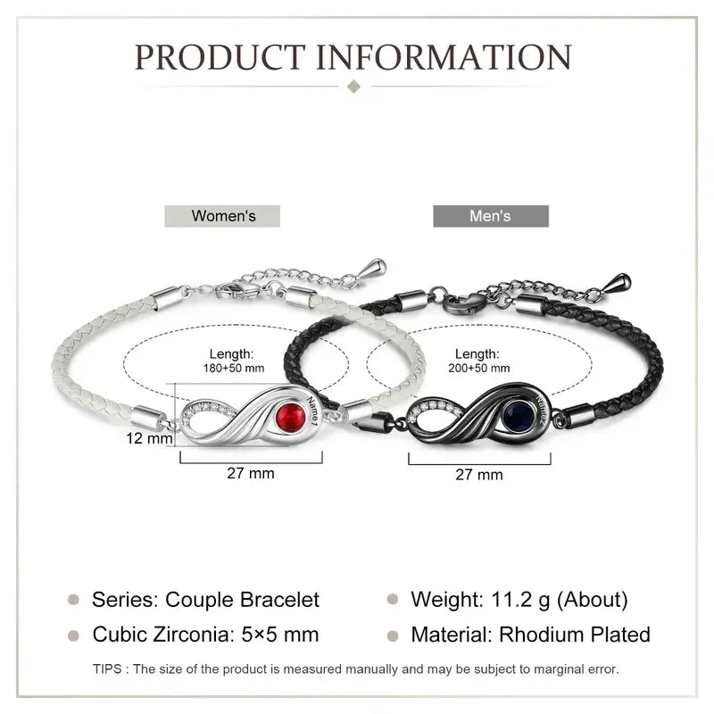 Infinity Matching Bracelets for Couples | Birthstone Couple Bracelets with Engraving