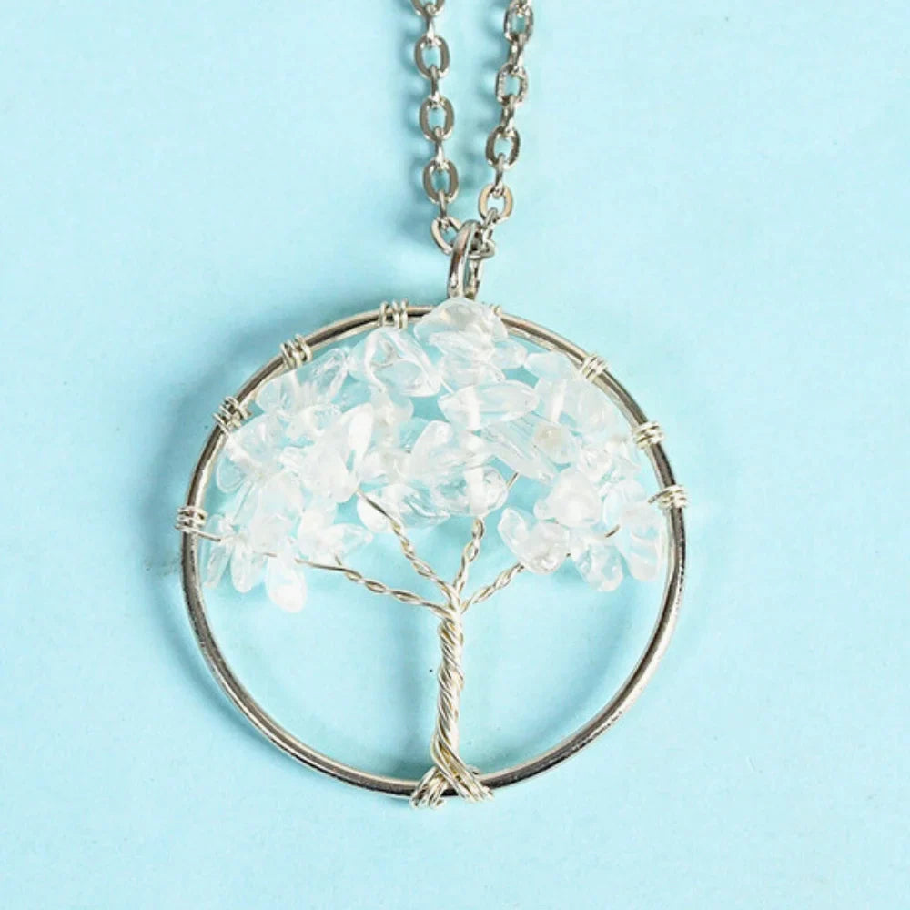 Clear Quartz Family Tree Crystal Necklace