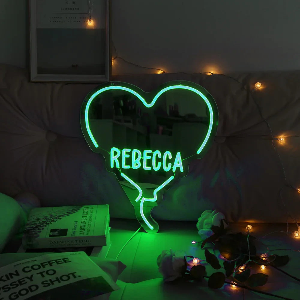 Custom Heart Neon Name Sign - Personalised Green Heart Neon Letters Light