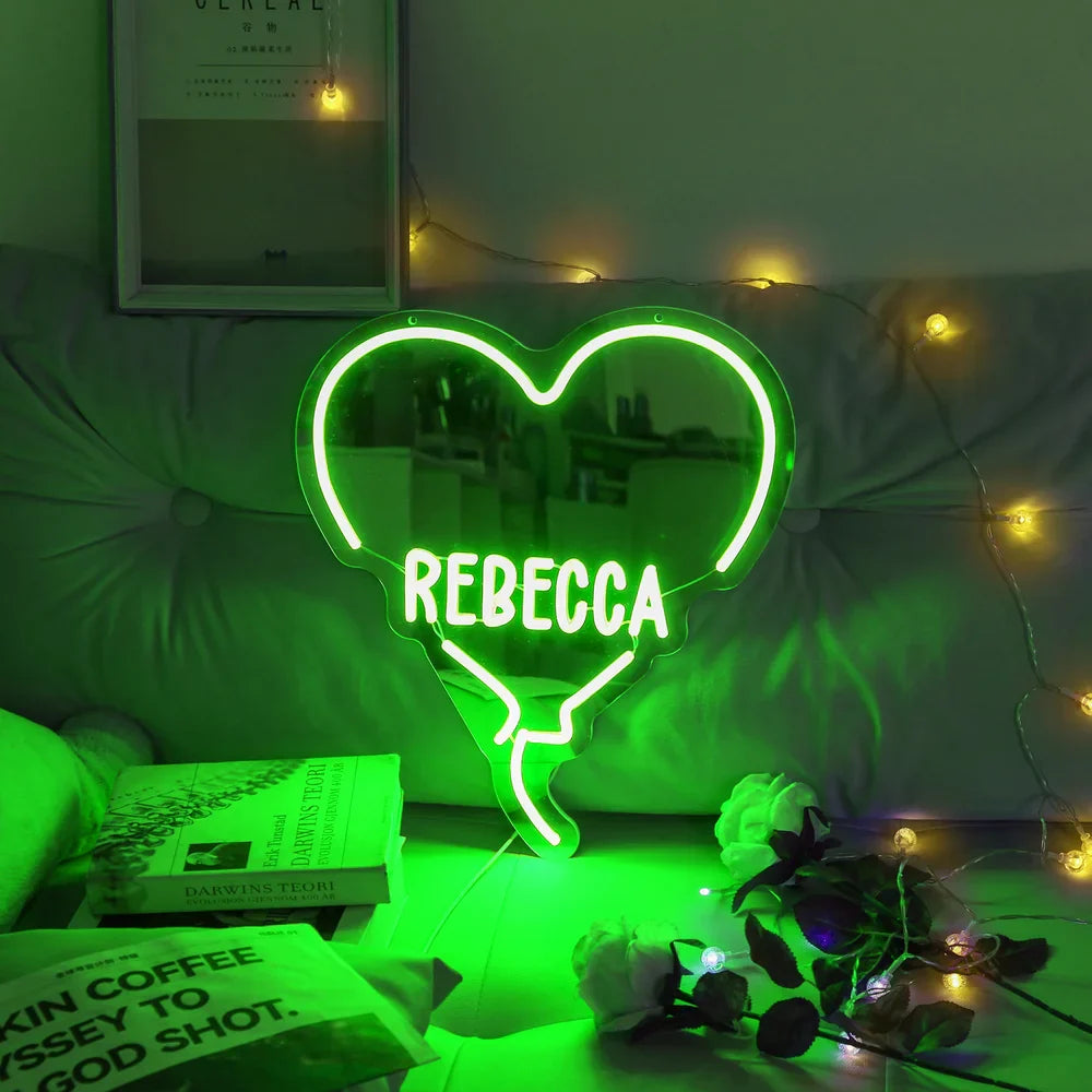 Custom Heart Neon Name Sign - Personalised Green Heart Neon Letters Light