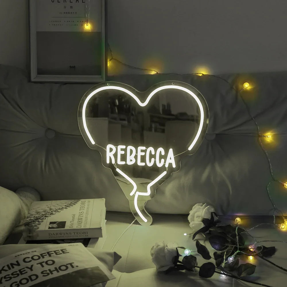 Custom Heart Neon Name Sign - Personalised White Heart Neon Letters Light