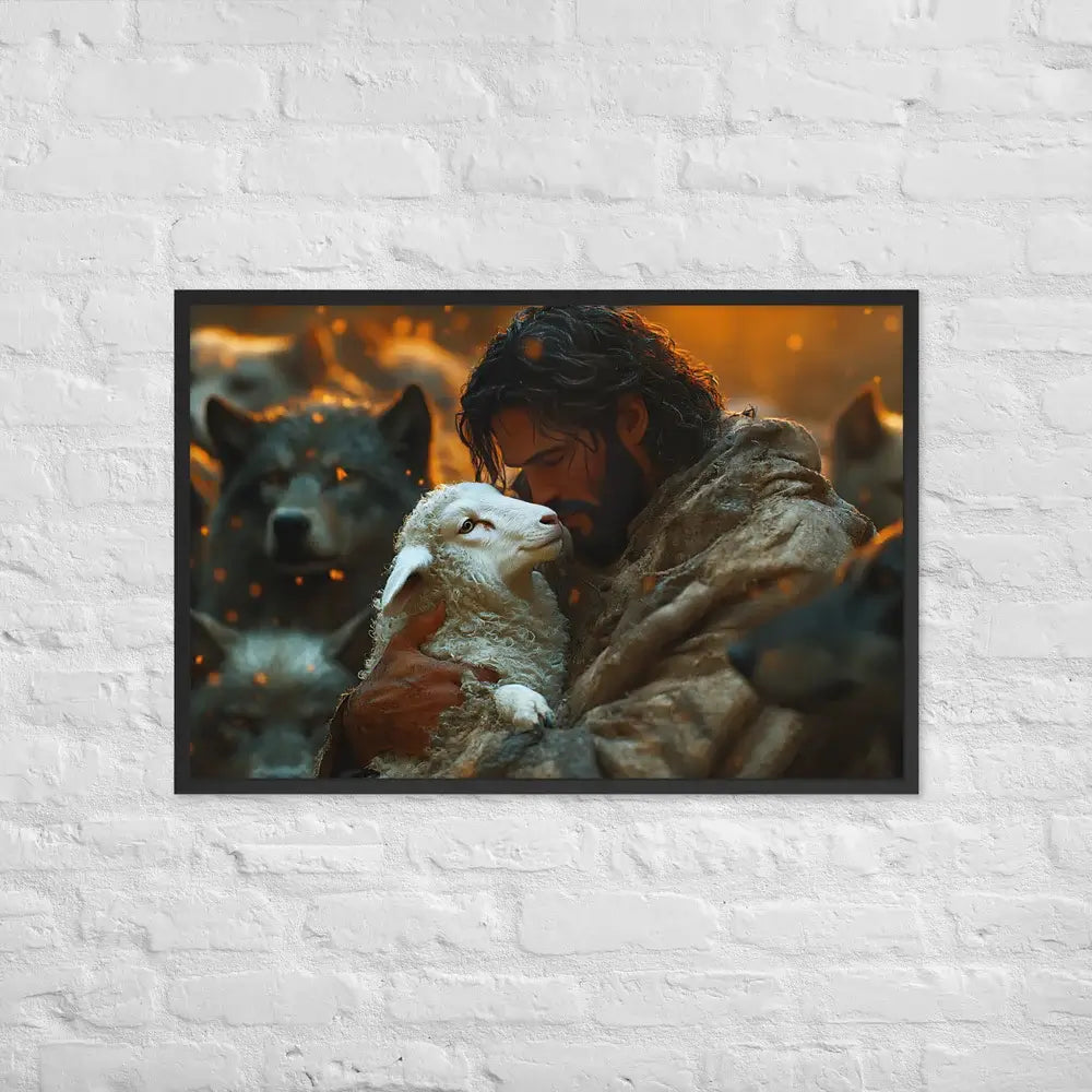 Divine Protection Canvas: Jesus, Lamb & Wolves - Christian Art