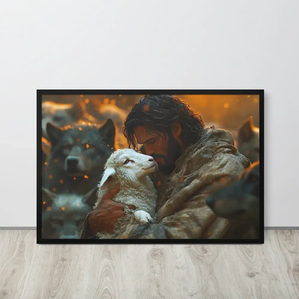 Divine Protection Canvas: Jesus, Lamb & Wolves - Christian Art