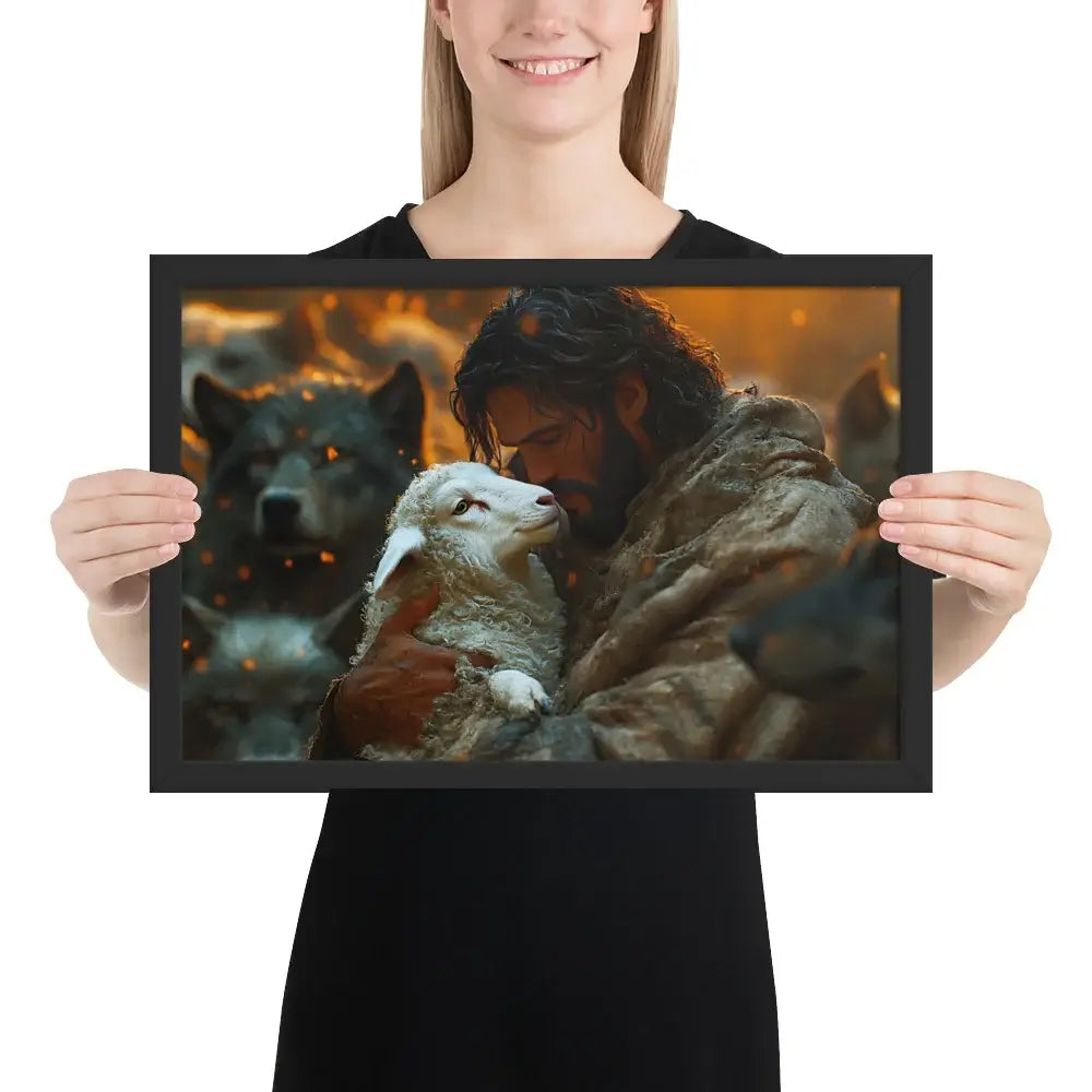 Divine Protection Canvas: Jesus, Lamb & Wolves - Christian Art