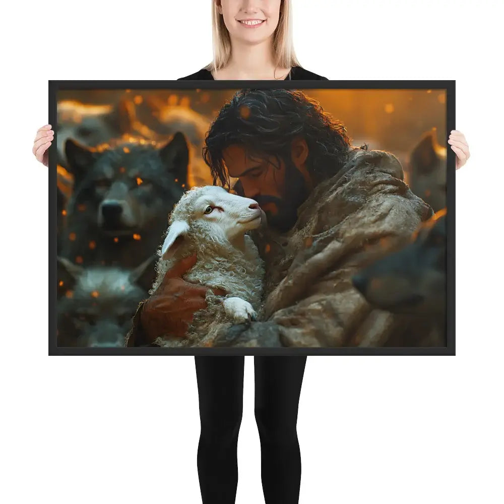 Divine Protection Canvas: Jesus, Lamb & Wolves - Christian Art