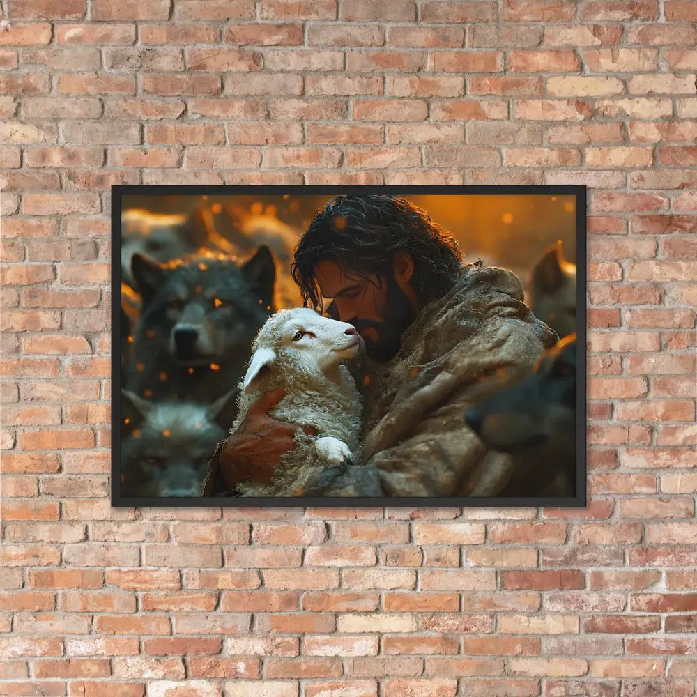 Divine Protection Canvas: Jesus, Lamb & Wolves - Christian Art