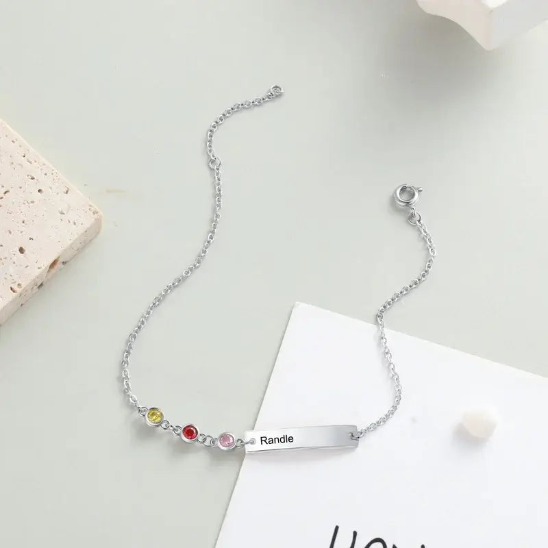 Engraved Bar Personalised Birthstone Bracelet