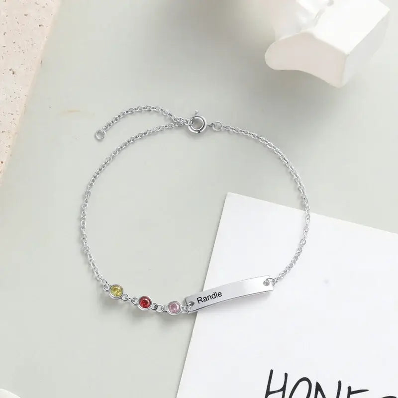 Engraved Bar Personalised Birthstone Bracelet