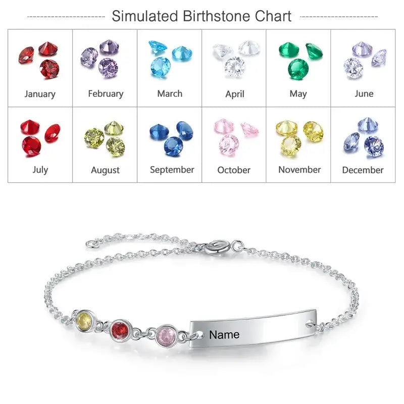 Engraved Bar Personalised Birthstone Bracelet