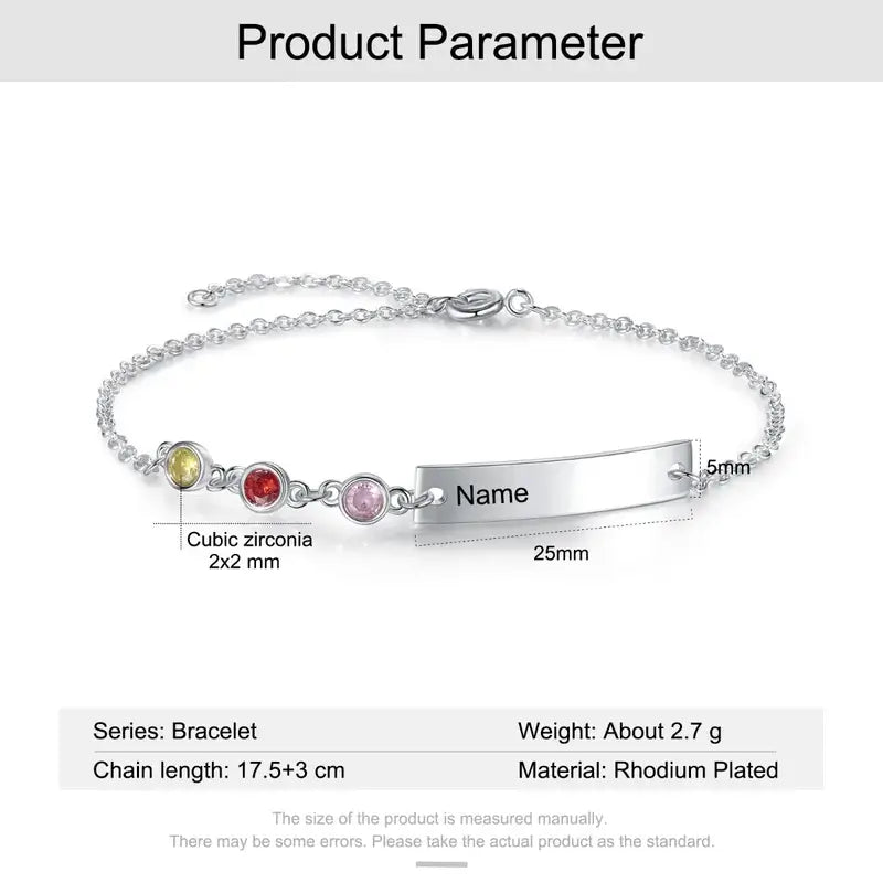 Engraved Bar Personalised Birthstone Bracelet