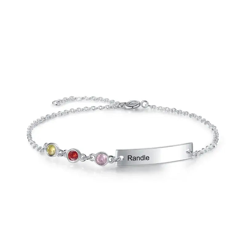 Engraved Bar Personalised Birthstone Bracelet