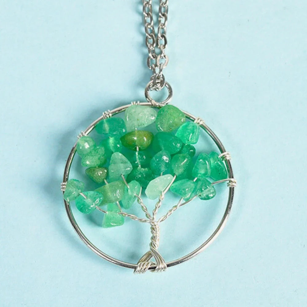 Green Aventurine Family Tree Crystal Necklace