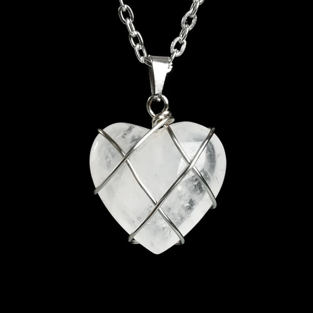 Heart Clear Quartz Crystal Necklace