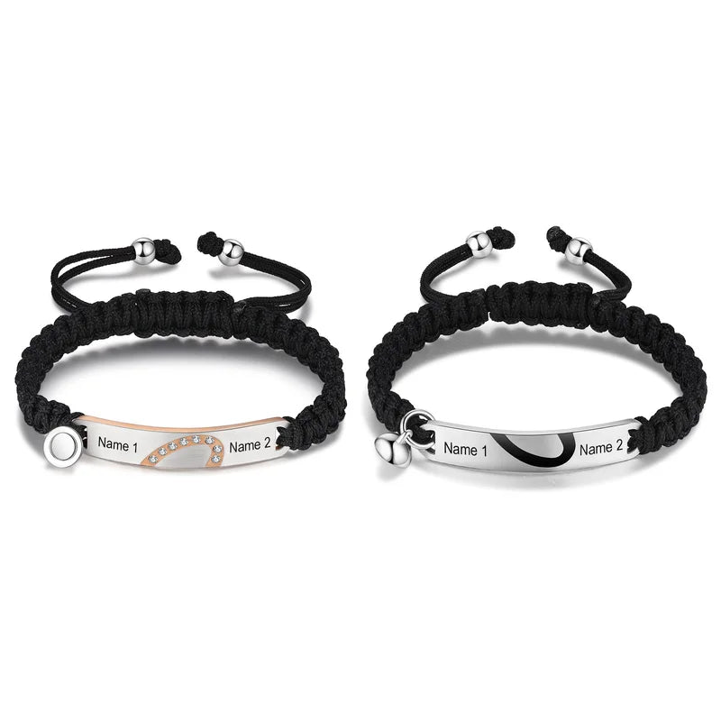 Matching Bracelets for Couples | Heart Couple Bracelets | Magnetic Couple Name Bracelets