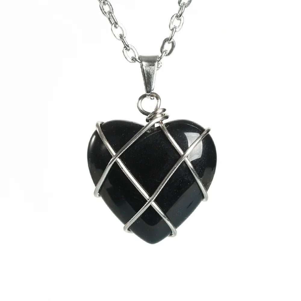 Heart Obsidian Crystal Necklace