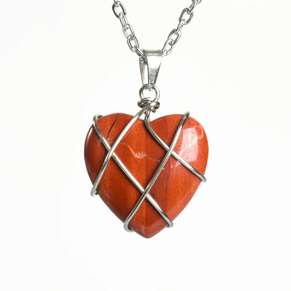 Heart Red Jasper Crystal Necklace