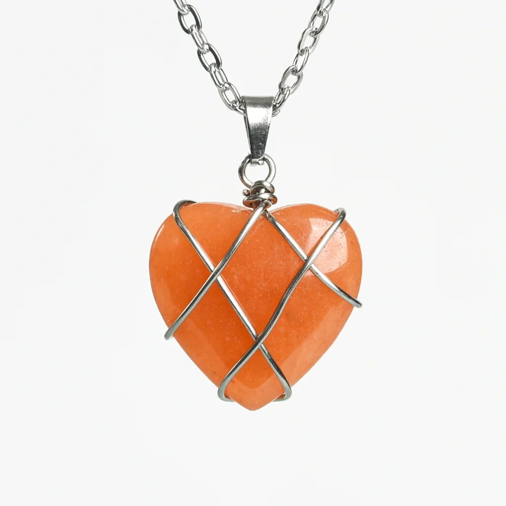 Heart Orange Aventurine Crystal Necklace