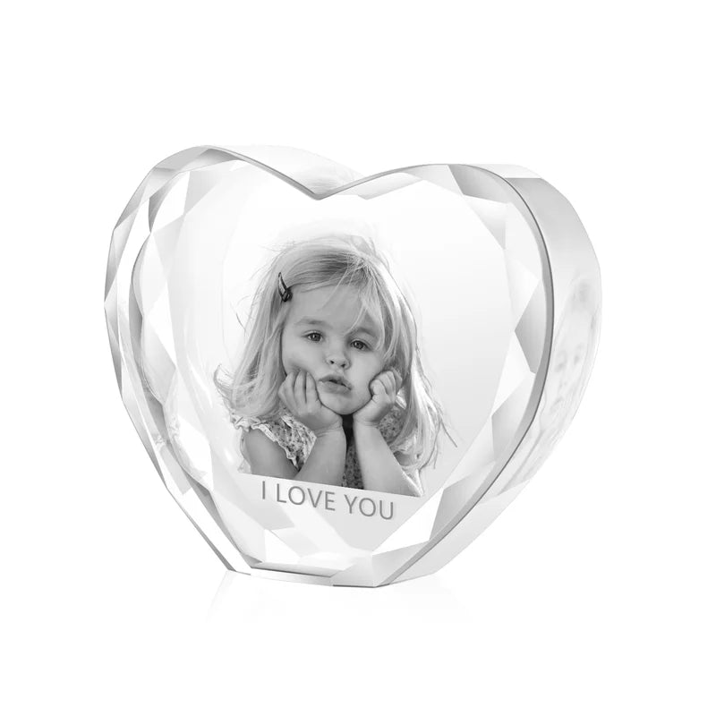 Heart Shaped 3D Crystal Photo Gift for Women, Men, Couples - 3D Glass Pictures Crystal - Personalised Crystal Photo Frame