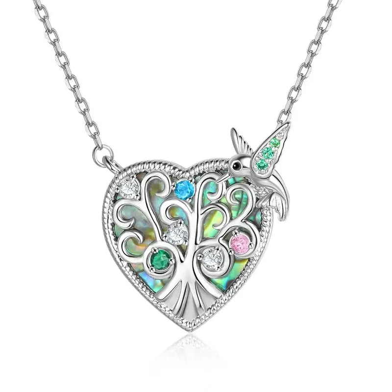 Heart Shaped Family Tree Birthstone Necklace | 3-6 Zircon Birthstones