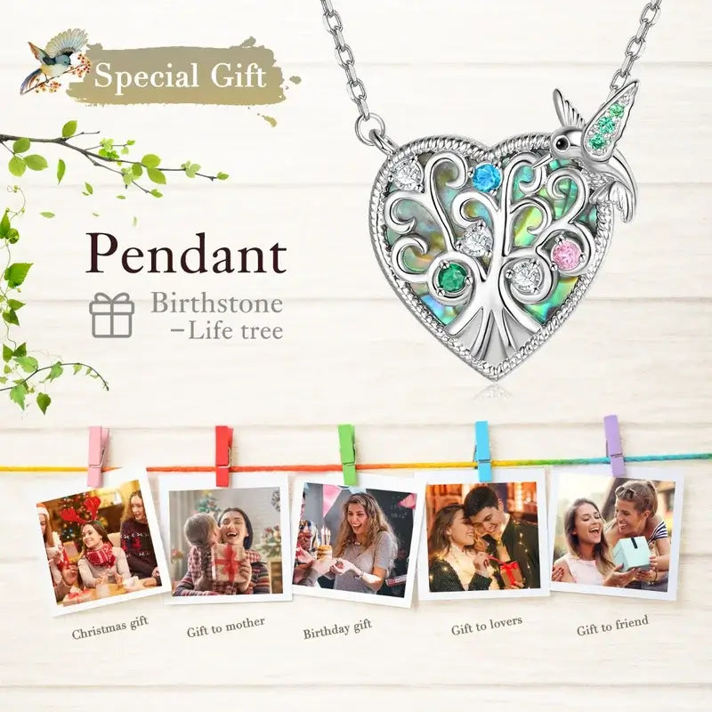 Heart Shaped Family Tree Birthstone Necklace | 3-6 Zircon Birthstones