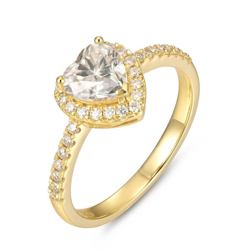 Heart Shaped Moissanite Ring Sterling Silver with Yellow Gold Plated