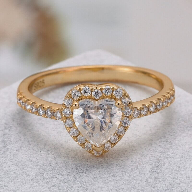 Heart Shaped Moissanite Ring Sterling Silver with Yellow Gold Plated