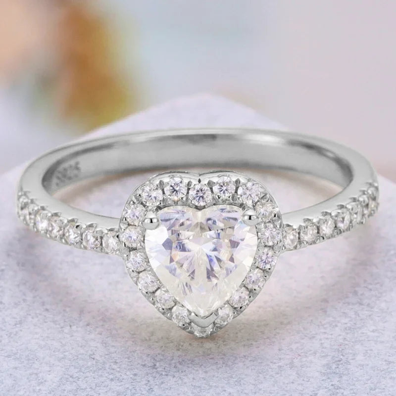 Heart Shaped Moissanite Ring Sterling Silver