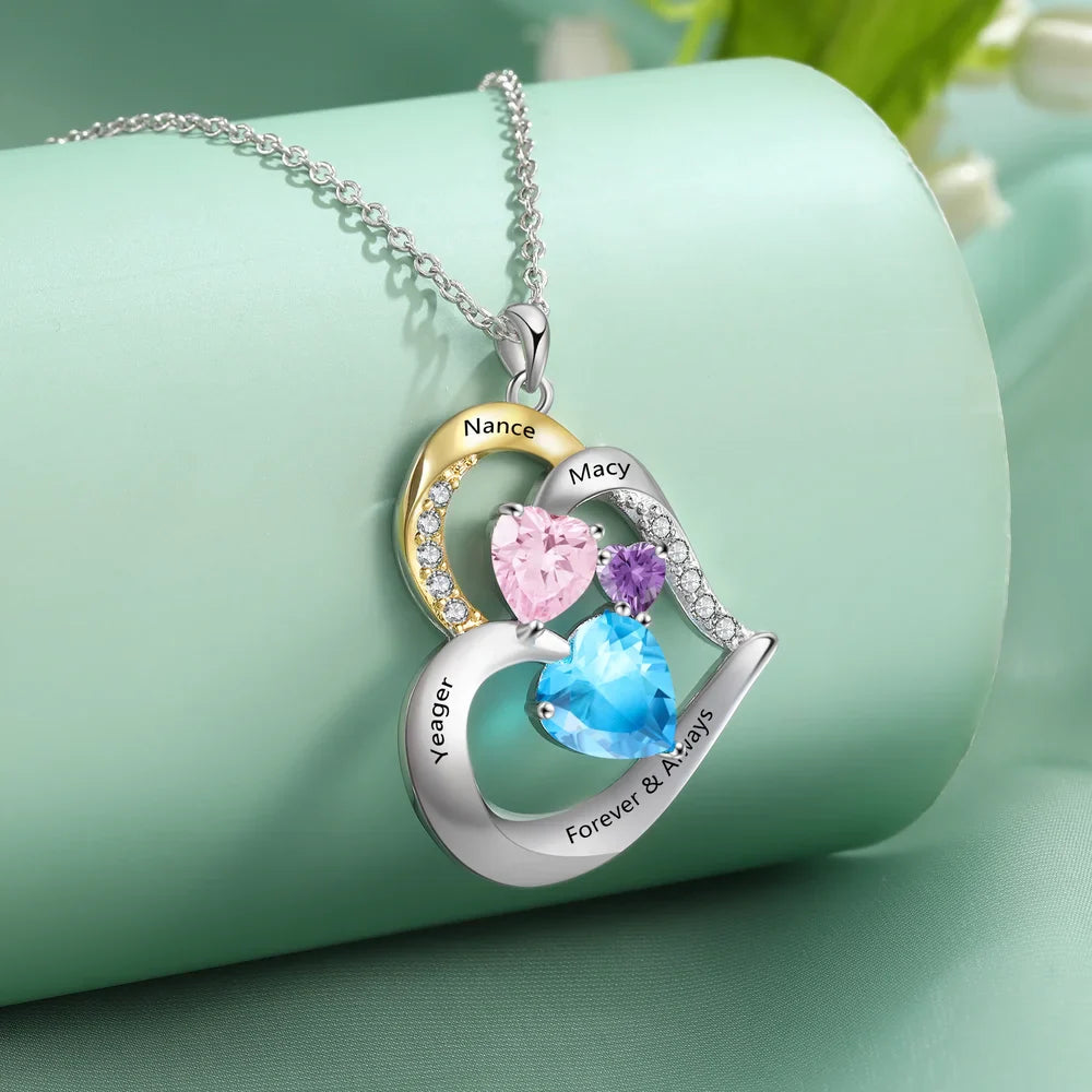 Heart Shaped Personalised Necklace for Mum, Personalised Heart Birthstone Necklace, Personalised Mother's Day Necklace