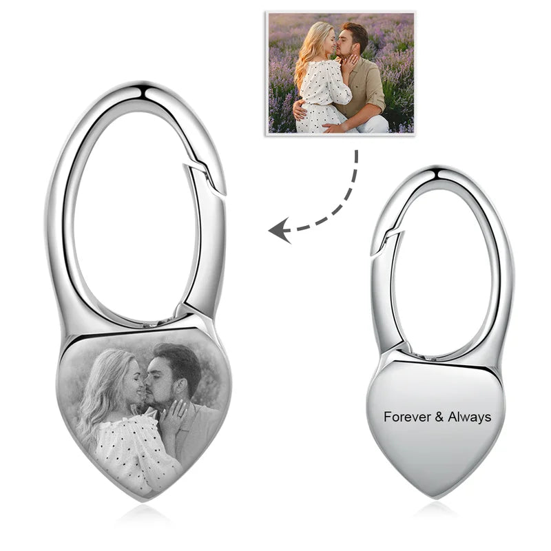 Heart Shaped Personalised Photo Keyring with Engraving