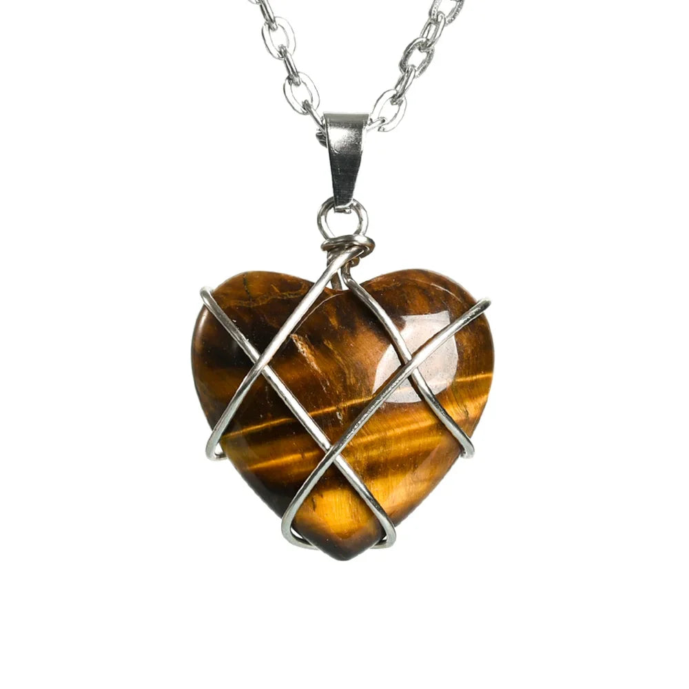 Heart Tiger Eye Crystal Necklace