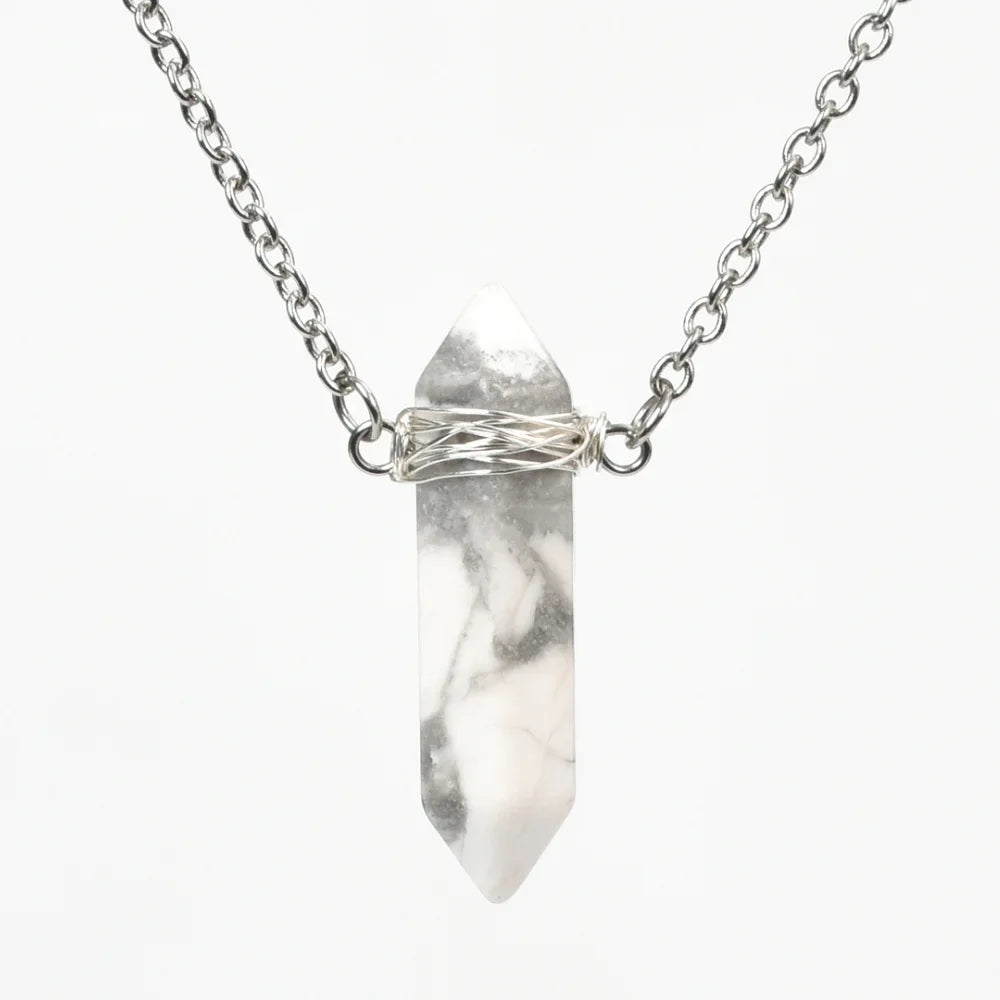 Howlite Healing Crystal Point Crystal Necklace