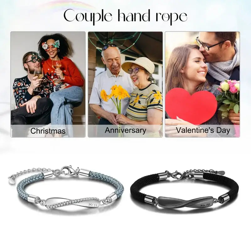 Infinity Matching Couple Bracelets | Couple Engraved Name Bracelets